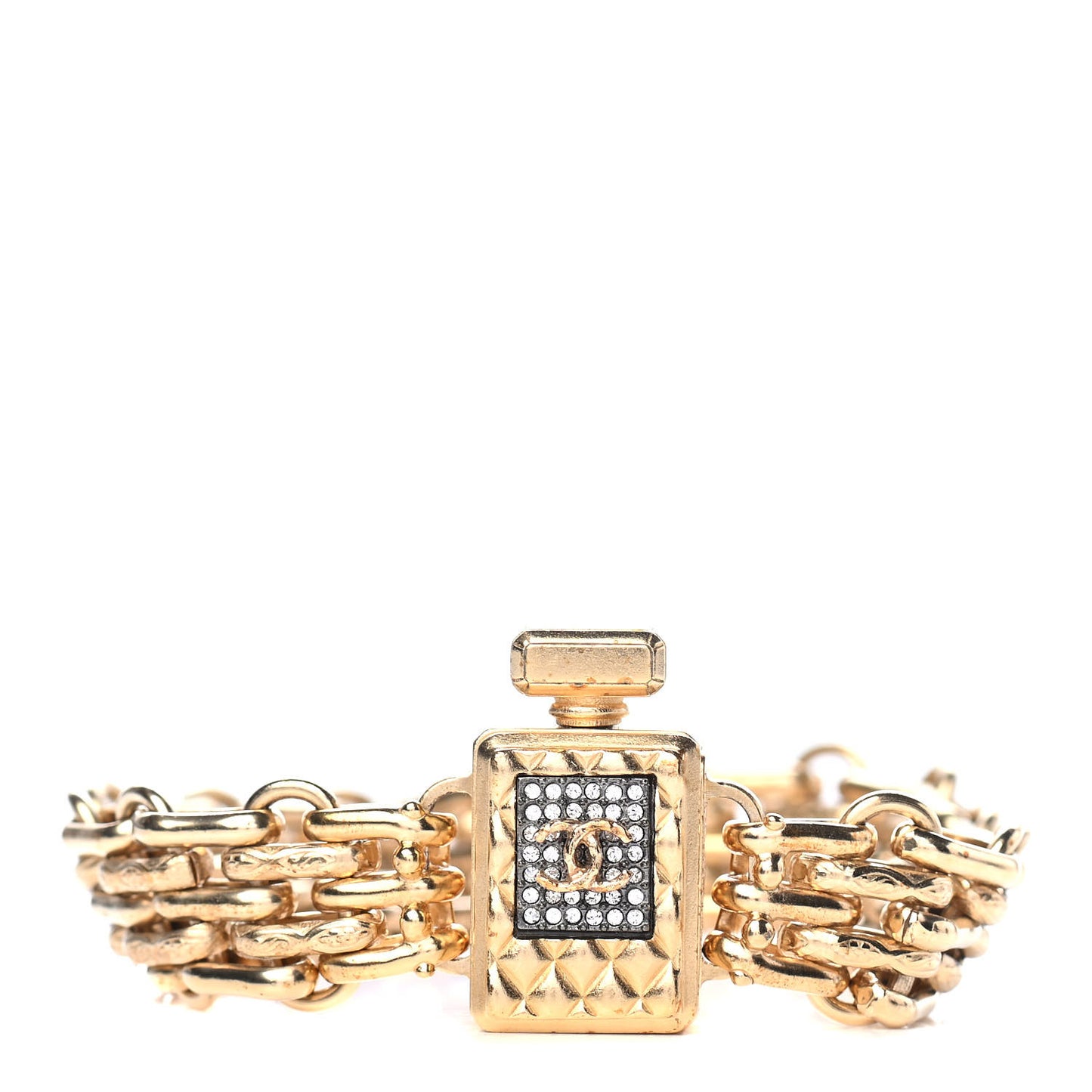 Crystal Perfume Bottle CC Chain Bracelet Gold