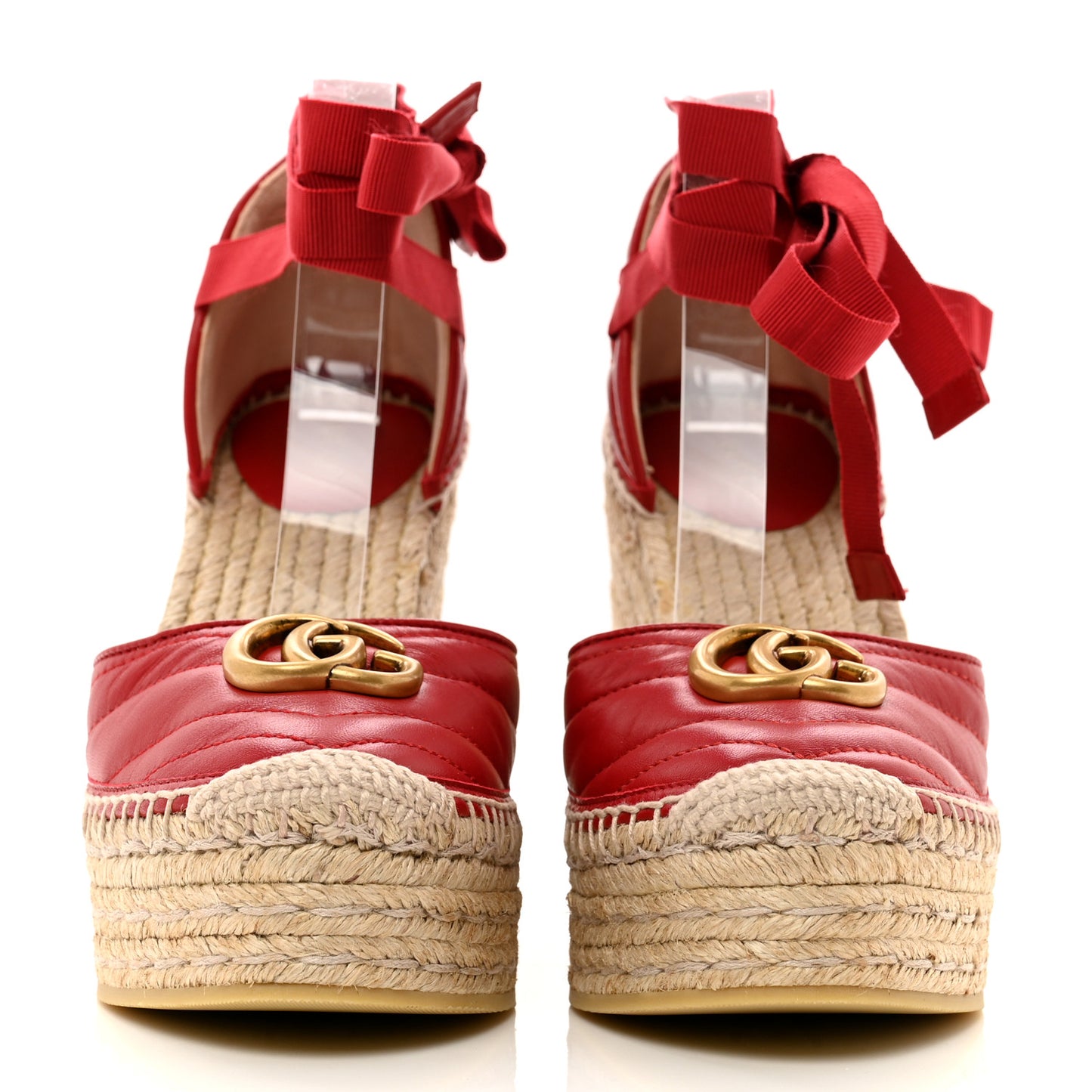 Nappa Matelasse GG Marmont Ankle Wrap Platform 35/120mm Espadrille Wedges 38 Hibiscus Red