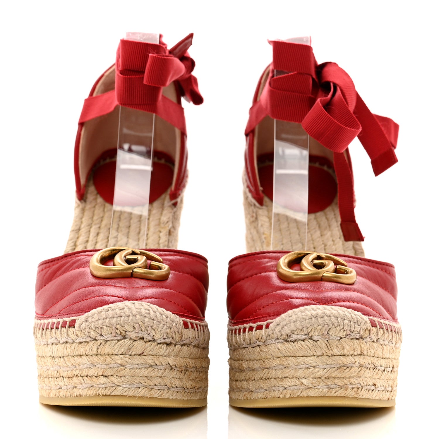 Gucci Nappa Matelasse GG Marmont Ankle Wrap Platform 35/120mm Espadrille Wedges 38 Hibiscus Red 2 of 8