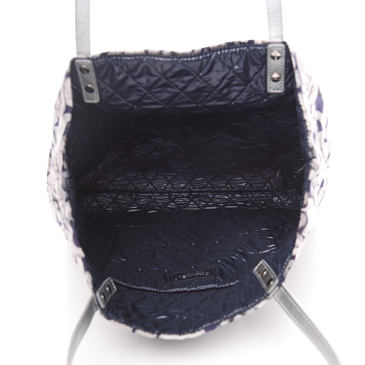 Nylon Cat Emoticon Tote Navy Silver