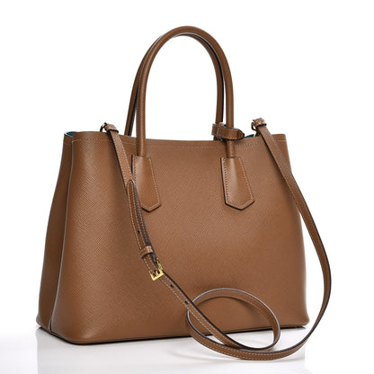 Prada Saffiano Cuir Medium Double Bag Cannella Turquoise 4 of 8