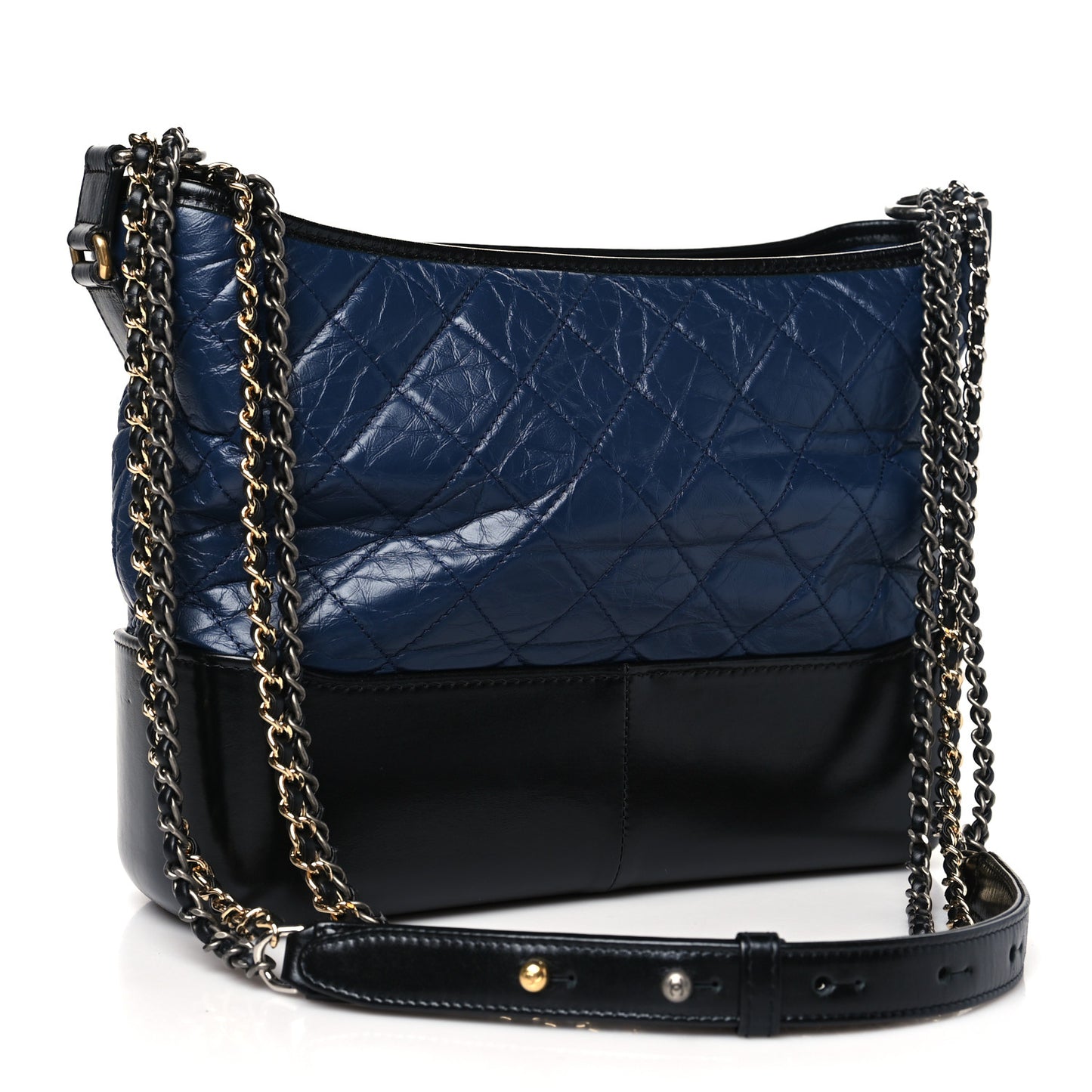 Aged Calfskin Quilted Medium Gabrielle Hobo Navy Black