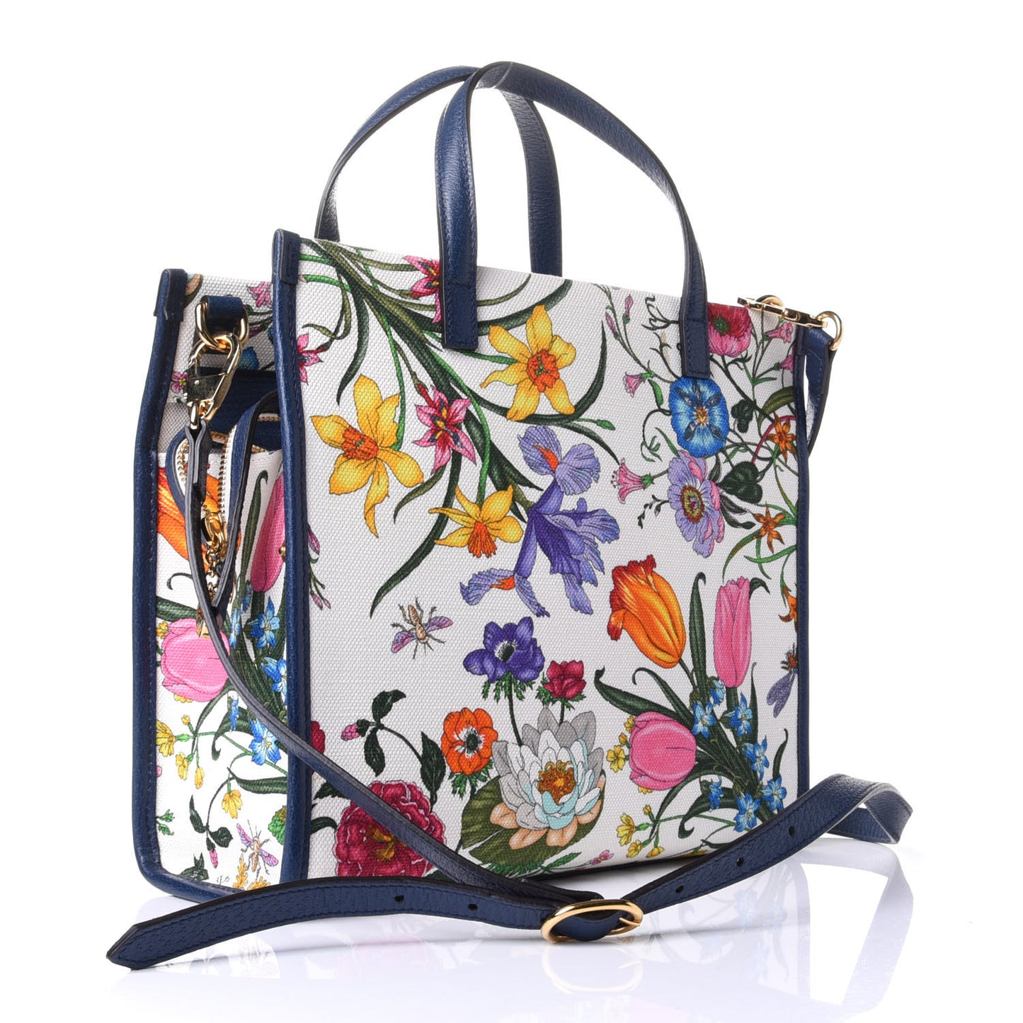 Canvas Medium Flora Tote White Multicolor Blue Agata