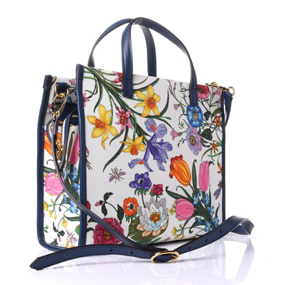 Gucci Canvas Medium Flora Tote White Multicolor Blue Agata 4 of 11