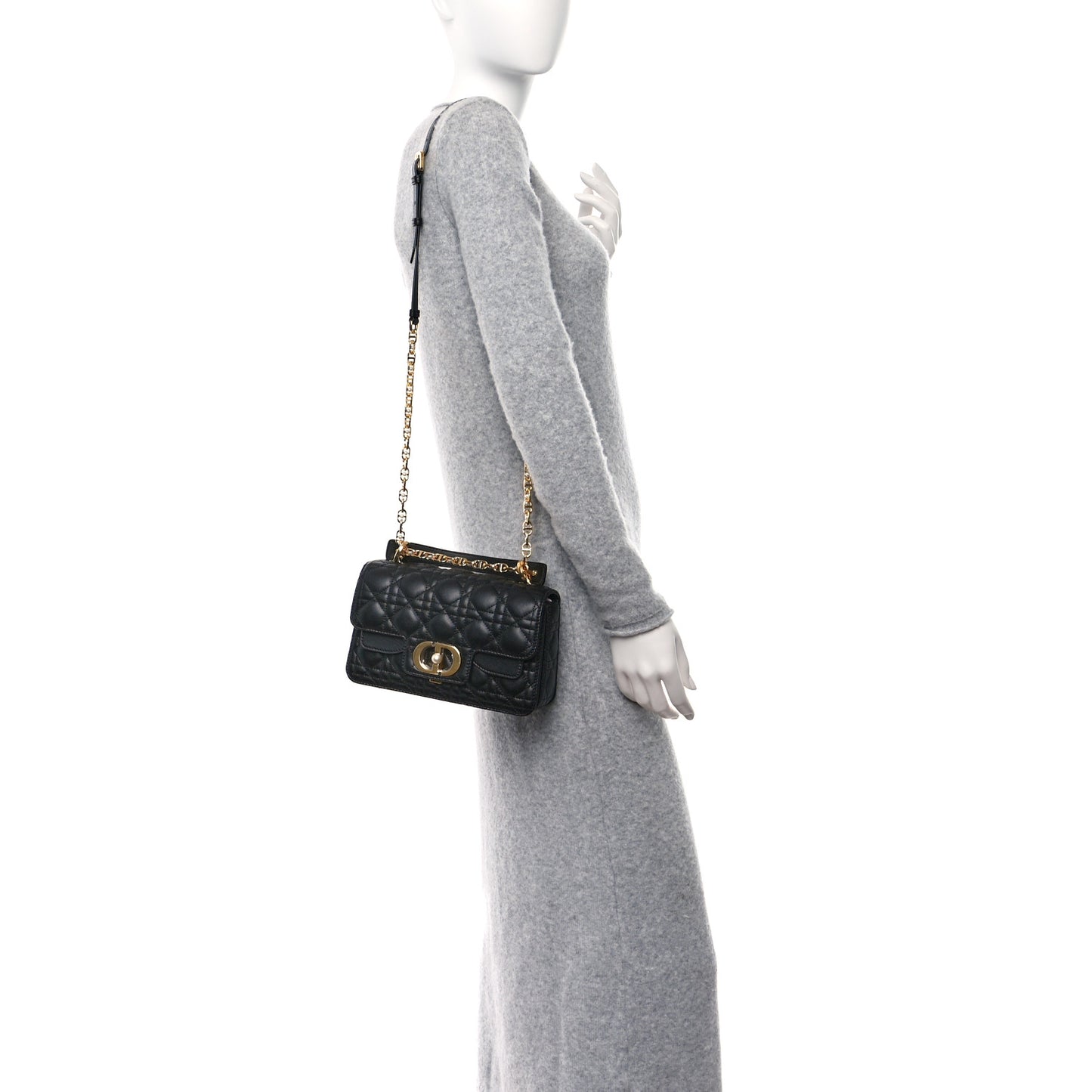 Calfskin Cannage Small Dior Jolie Top Handle Black