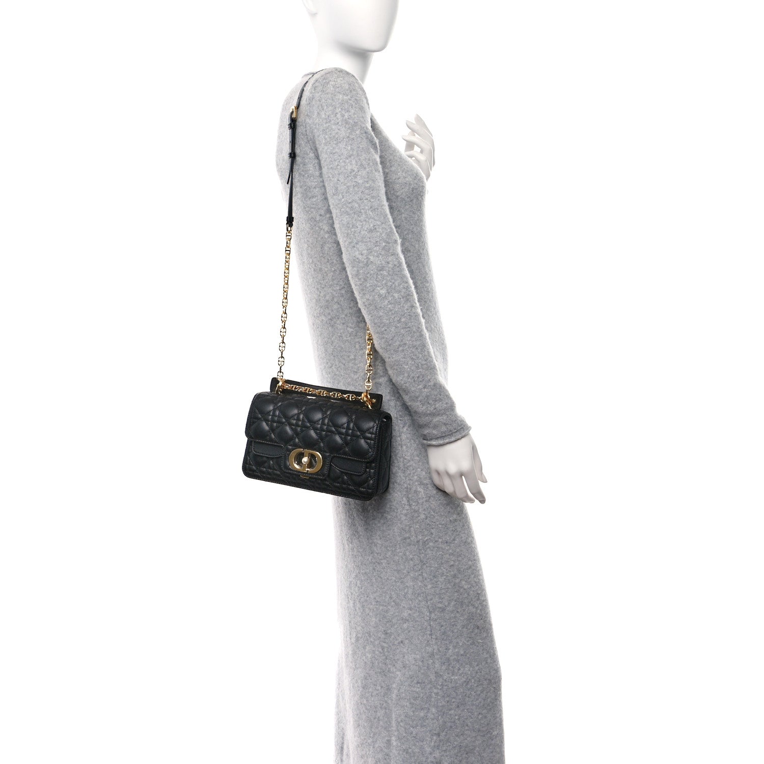 Christian Dior Calfskin Cannage Small Dior Jolie Top Handle Black 2 of 9