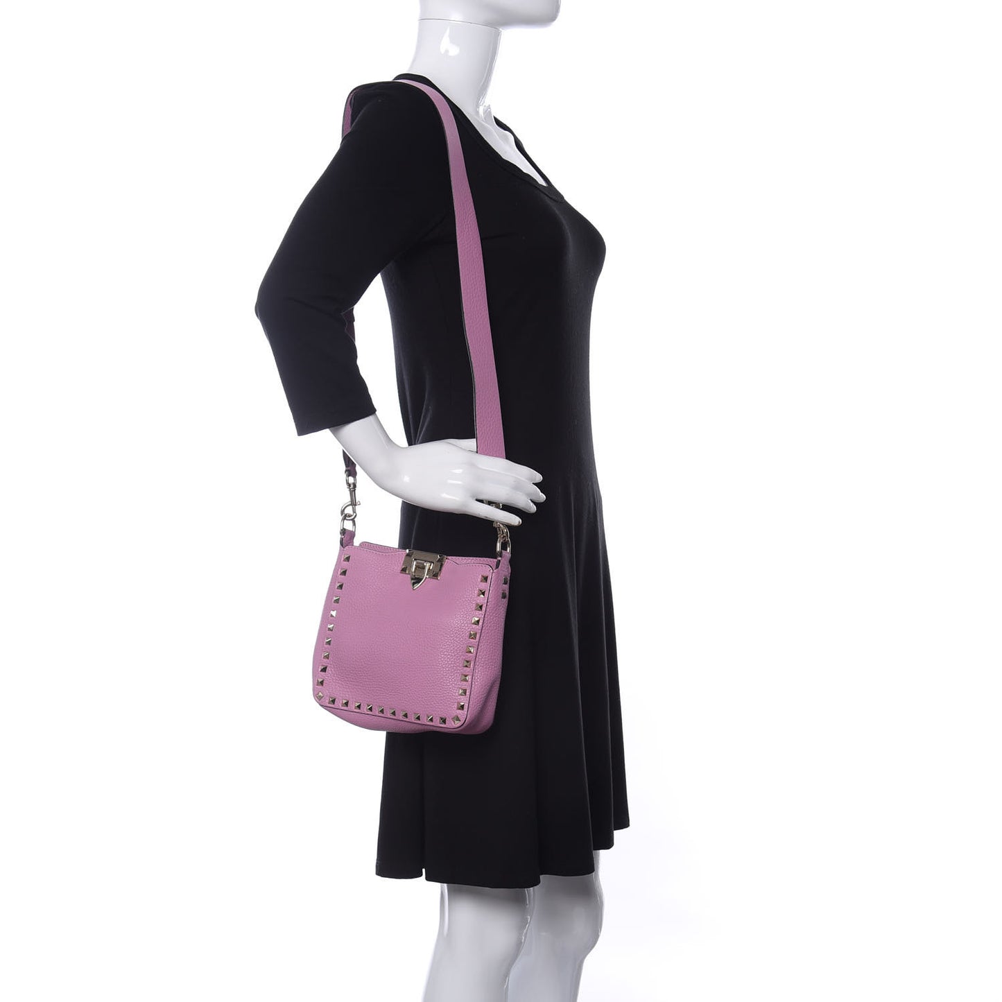 Pebbled Calfskin Mini Rockstud Flip-Lock Messenger Bag Pink