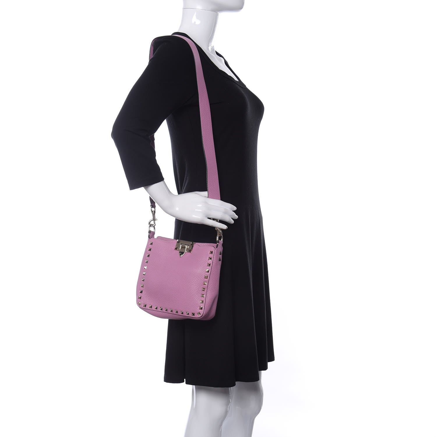 Valentino Garavani Pebbled Calfskin Mini Rockstud Flip-Lock Messenger Bag Pink 2 of 9