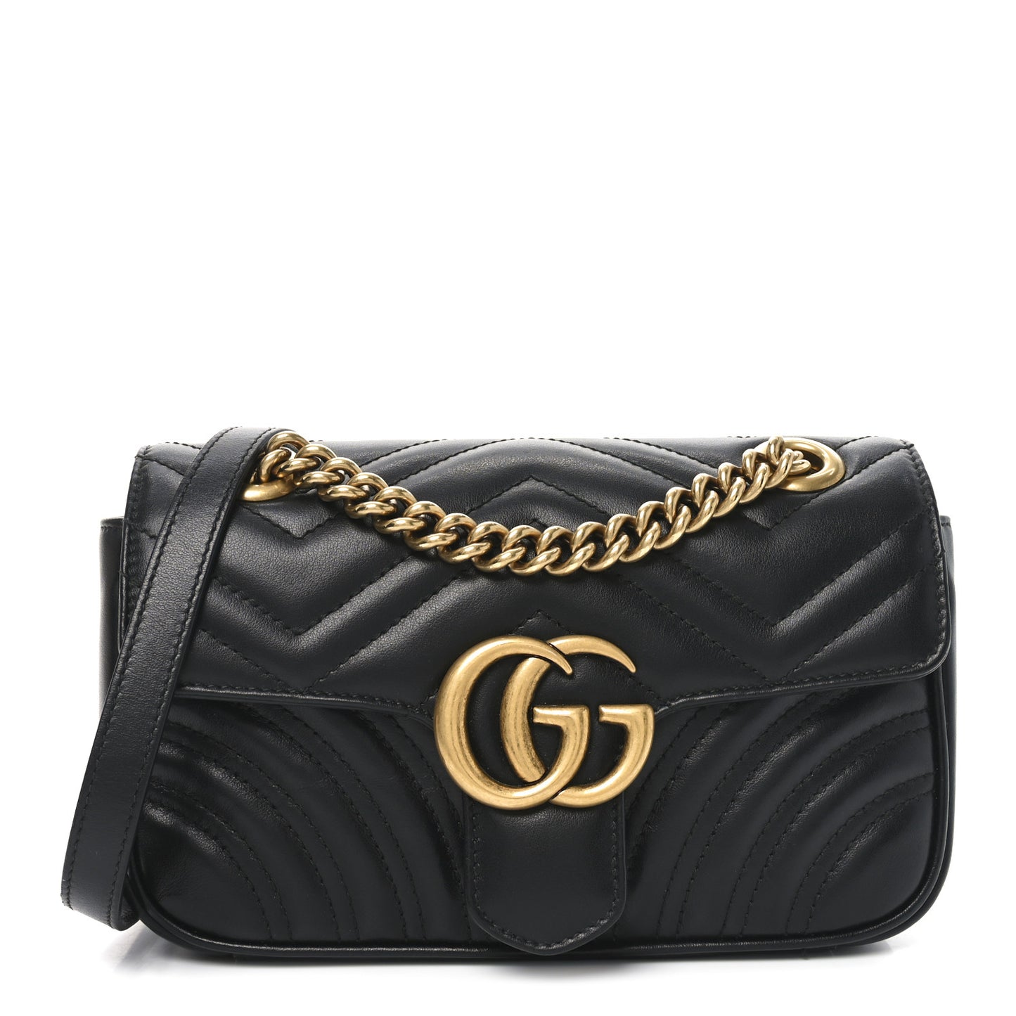 Calfskin Matelasse Mini GG Marmont Shoulder Bag Black