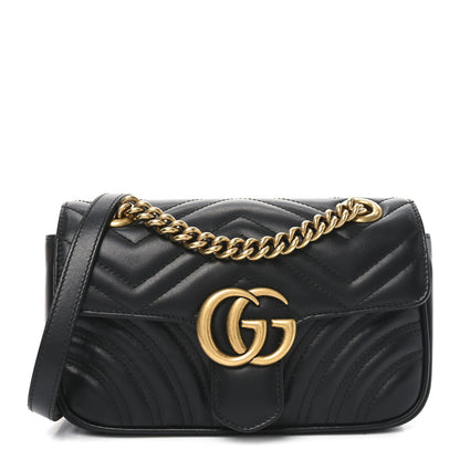 Gucci Calfskin Matelasse Mini GG Marmont Shoulder Bag Black 1 of 11