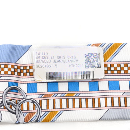 Hermes Silk Brides et Gris Twilly Gris Bleu Jean White Miel 4 of 5