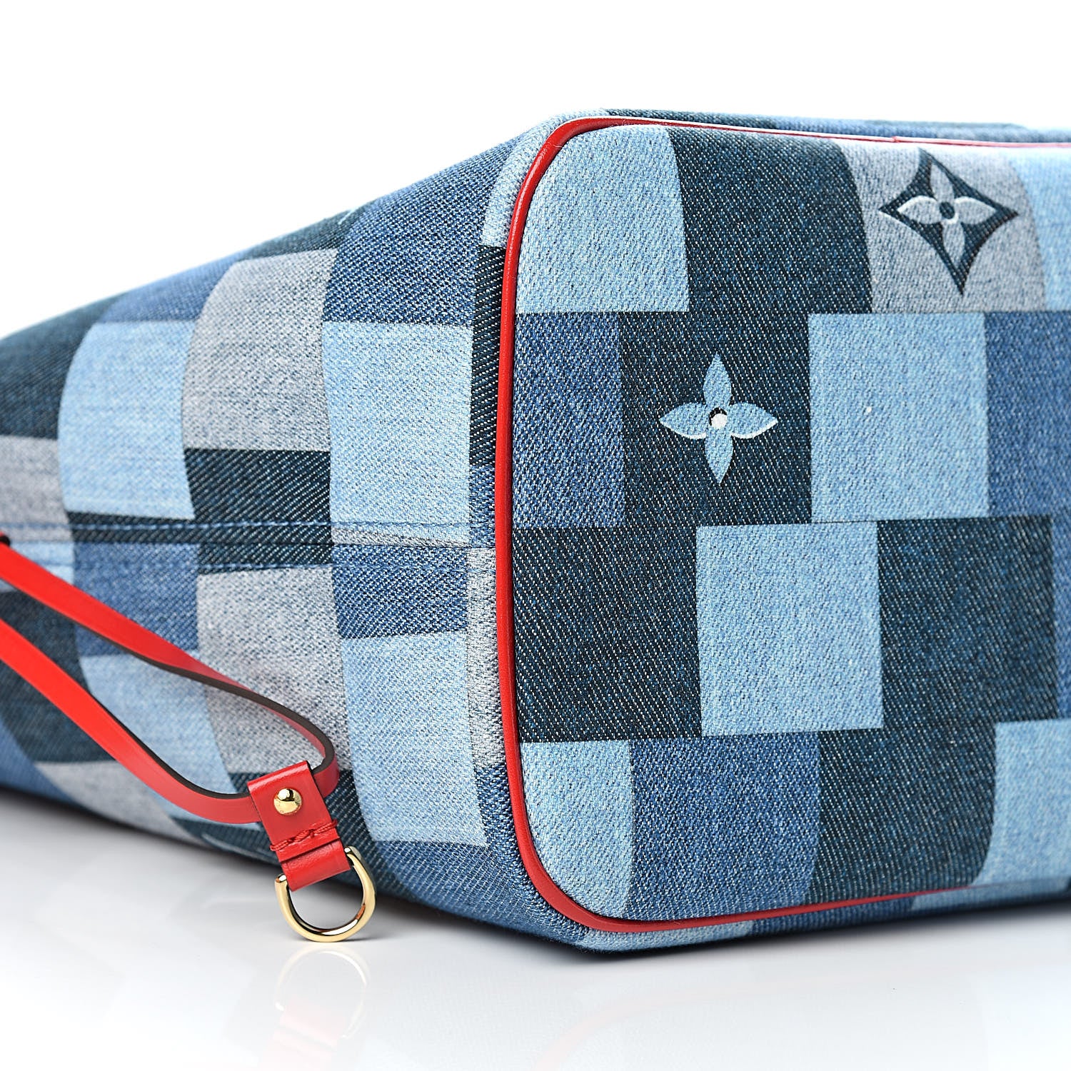 Louis Vuitton Denim Damier Monogram Patchwork Neverfull Blue Rouge 10 of 12