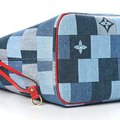 Louis Vuitton Denim Damier Monogram Patchwork Neverfull Blue Rouge 10 of 12