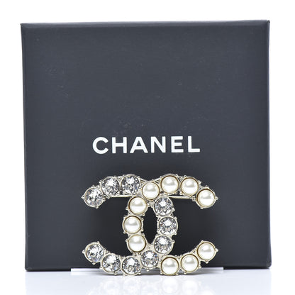Chanel Crystal Pearl CC Dazzling Domino Brooch Gold 5 of 5
