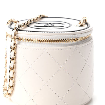 Chanel Lambskin Quilted Round Small Vanity Case With Chain White Black 10 of 11