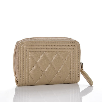 Chanel Caviar Quilted Boy Zip Around Coin Purse Wallet Light Gold 3 of 7