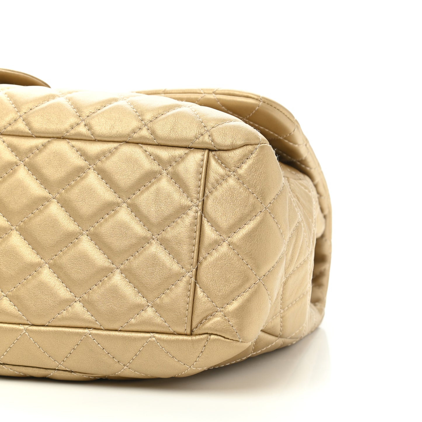 Metallic Calfskin Quilted Small XXL Travel Flap Bag Gold
