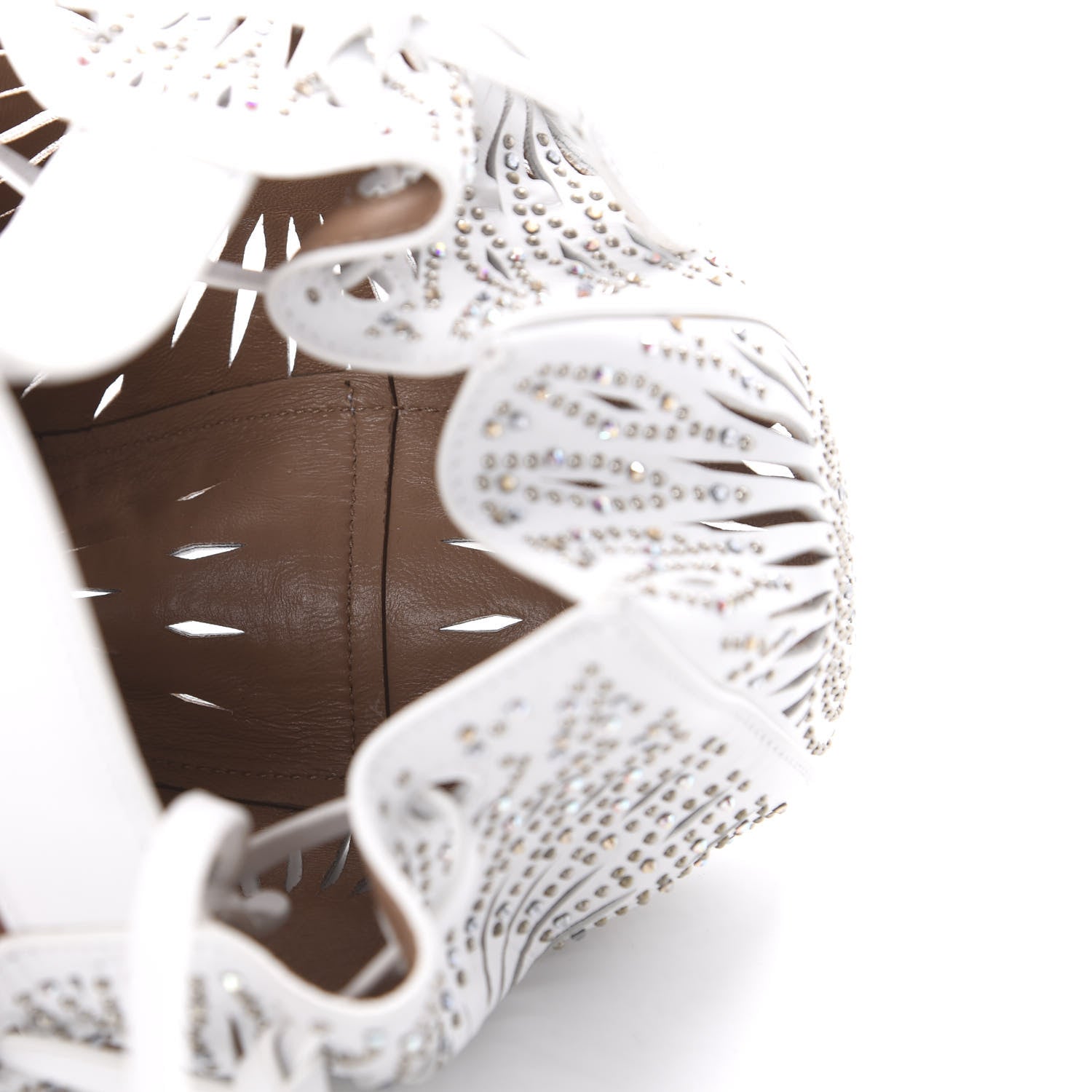 Alaia Calfskin Lux Laser Cut Studded Rose-Marie 19 Bag White 5 of 8