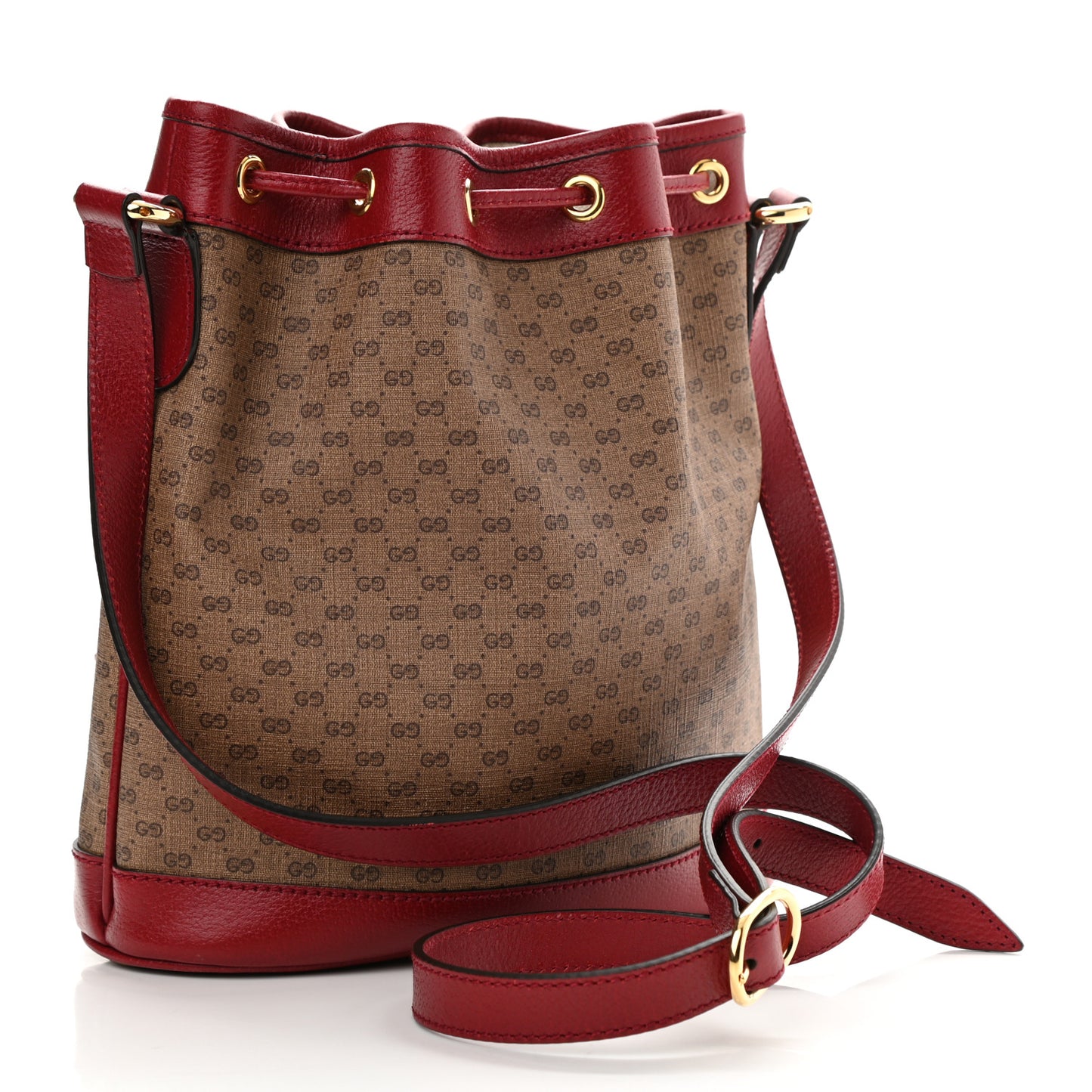 X DORAEMON Vintage GG Supreme Monogram Small Bucket Bag Beige Cherry Red