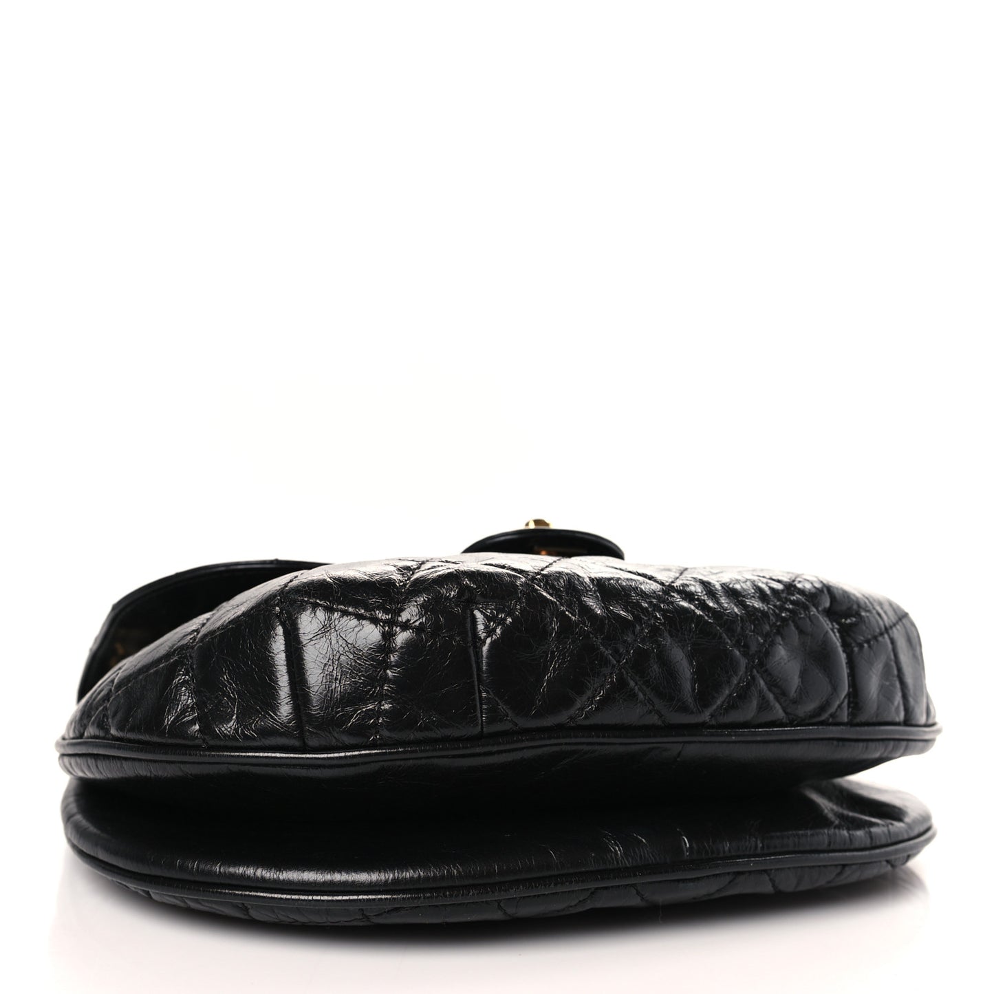 Glazed Calfskin Quilted Medium Bubble CC Flap Black