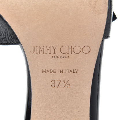 Jimmy Choo Shiny Calfskin Bow Sandals 37.5 Black 6 of 13