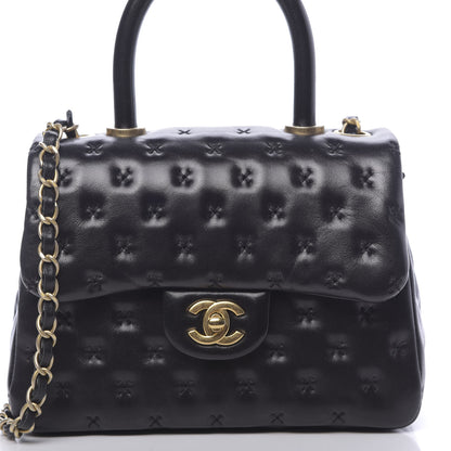 Chanel Lambskin Cross Stitch Mini Coco Handle Flap Dark Black 10 of 14