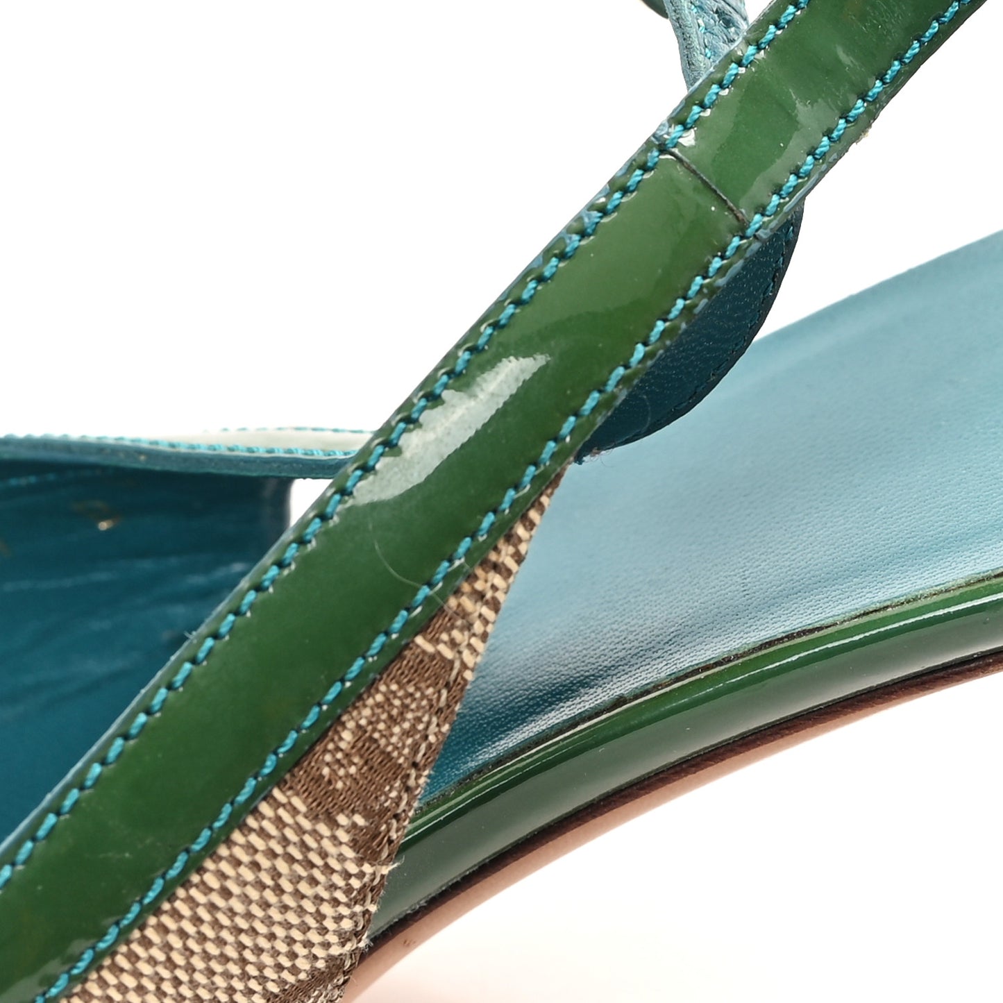 GG Monogram Patent 75mm Slingback Pumps 11 Beige Green