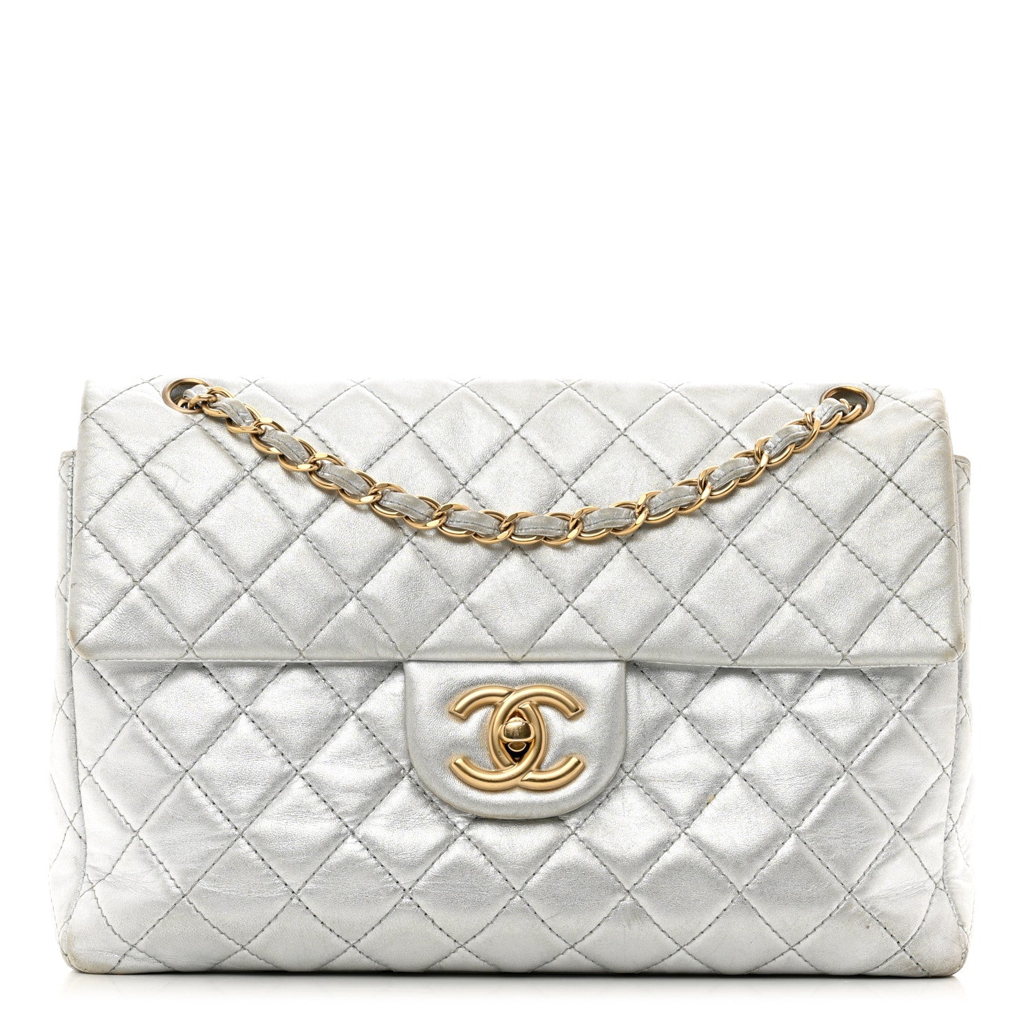 Chanel Metallic Lambskin Quilted Maxi Single Flap Silver 1 of 12