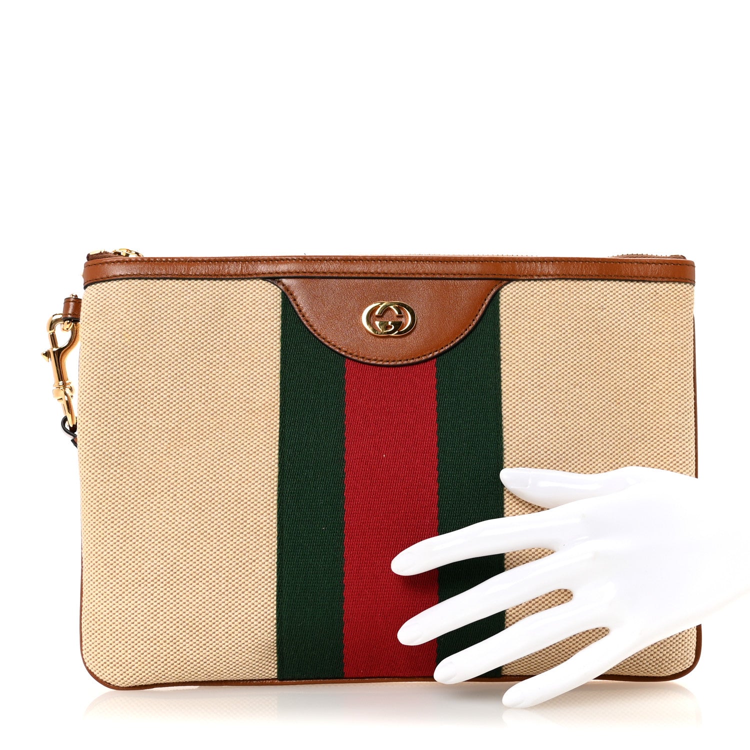 Gucci Vintage Canvas Web Pouch Sand Cuir 2 of 7