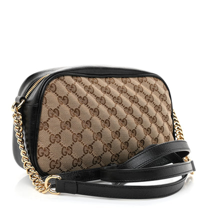 Gucci Monogram Matelasse Diagonal Small GG Marmont Chain Shoulder Bag Beige Black 3 of 8
