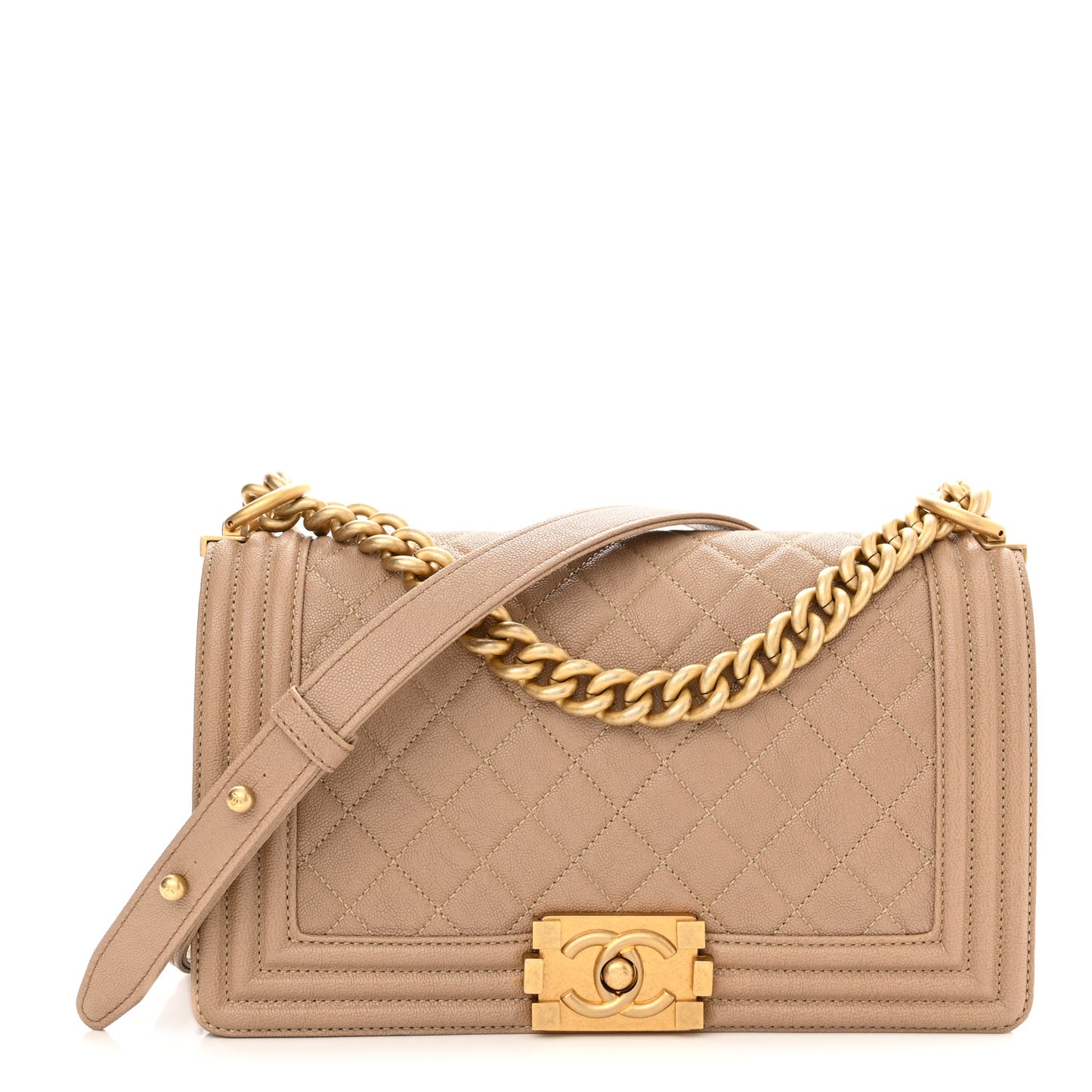 Caviar Quilted Medium Boy Flap Beige