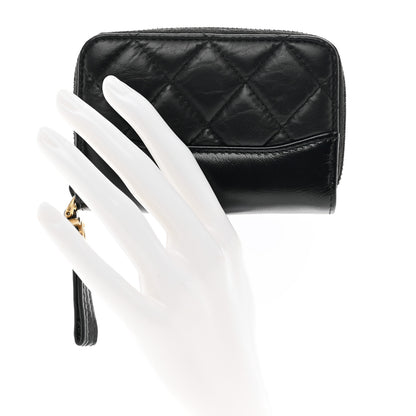 Chanel Aged Calfskin Quilted Gabrielle Zip Around Coin Purse Wallet Black 2 of 9
