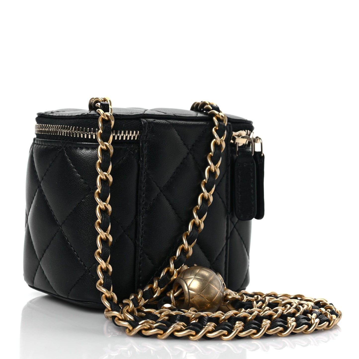 Lambskin Quilted Mini Pearl Crush Vanity Case With Chain Black