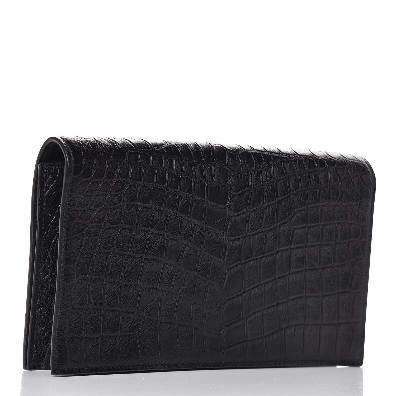 Saint Laurent Calfskin Crocodile Embossed Classic Kate Monogram Clutch Black 3 of 7
