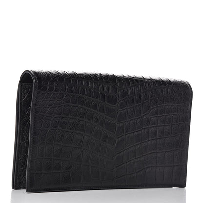 Saint Laurent Calfskin Crocodile Embossed Classic Kate Monogram Clutch Black 3 of 7