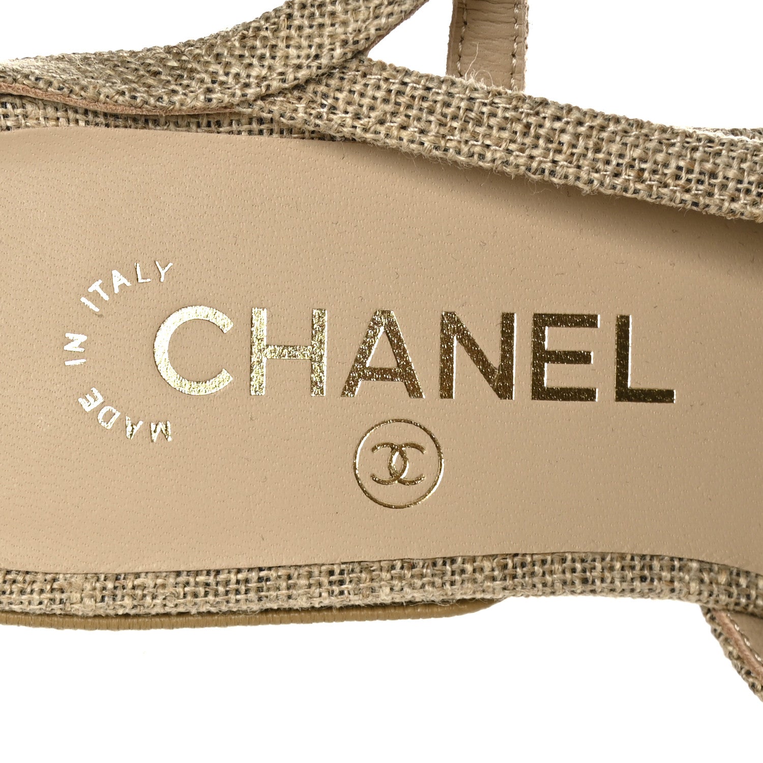 Chanel Fabric Grosgrain Cap Toe CC Slingback Flats 37 Light Beige Black 6 of 7