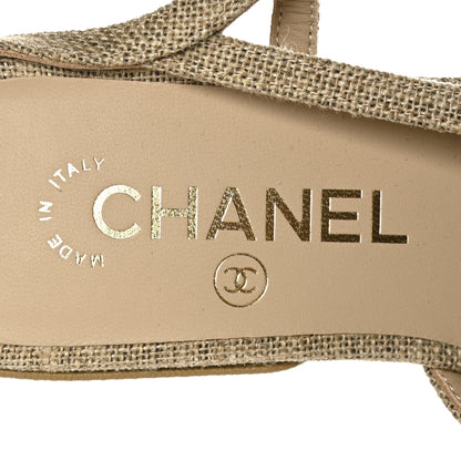 Chanel Fabric Grosgrain Cap Toe CC Slingback Flats 37 Light Beige Black 6 of 7