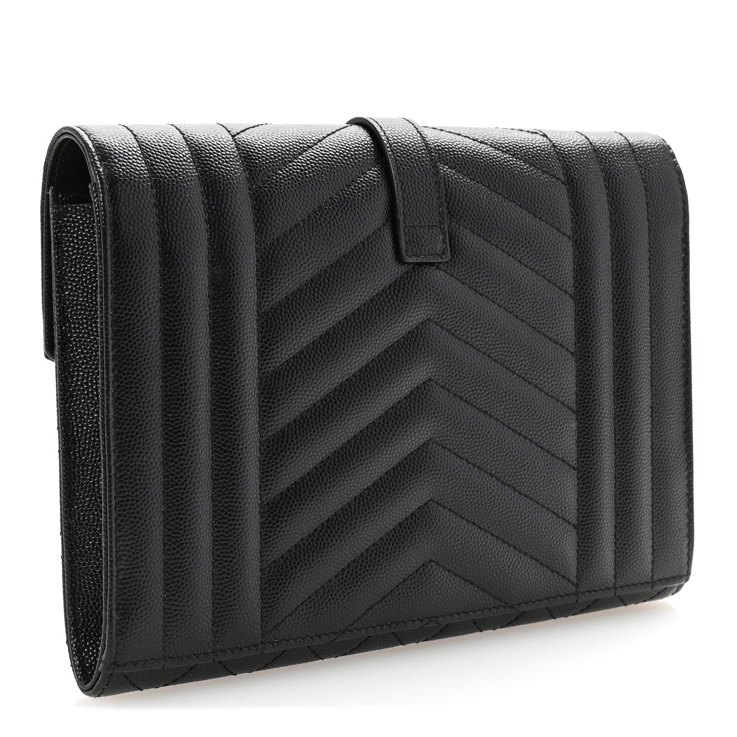 Saint Laurent Grain De Poudre Textured Mixed Matelasse Triquilt Monogram Clutch Black 3 of 7