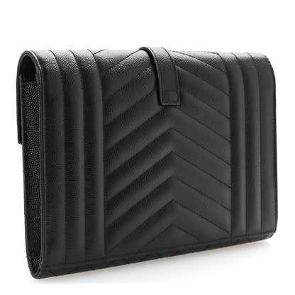 Saint Laurent Grain De Poudre Textured Mixed Matelasse Triquilt Monogram Clutch Black 3 of 7