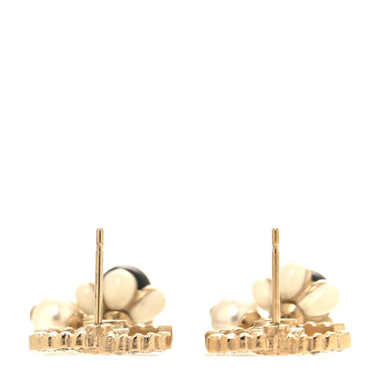 Chanel Crystal Bead Pearl CC Drop Earrings Gold White Black 3 of 5