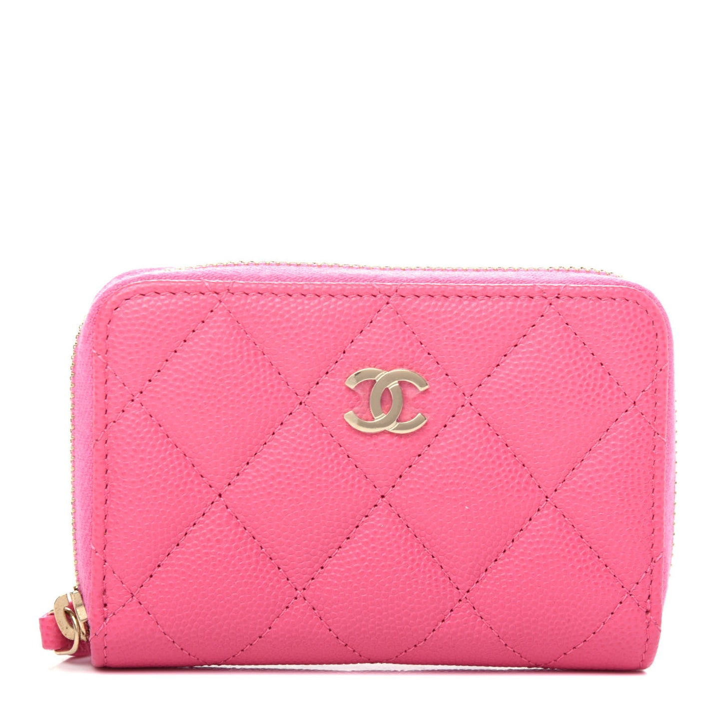 Caviar Quilted Zip Coin Purse Pink