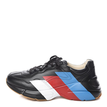 Gucci Calfskin Web Printed Mens Rhyton Sneakers 9.5 Black 1 of 10