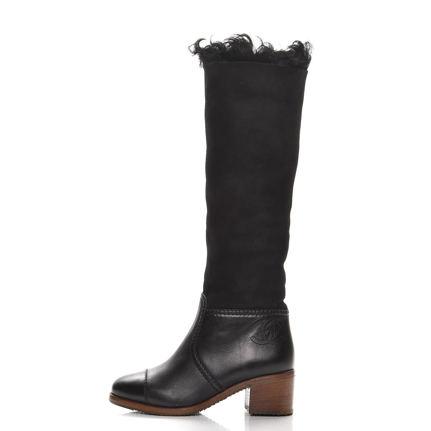 Shearling Suede Calfskin High Boots 35.5 Black