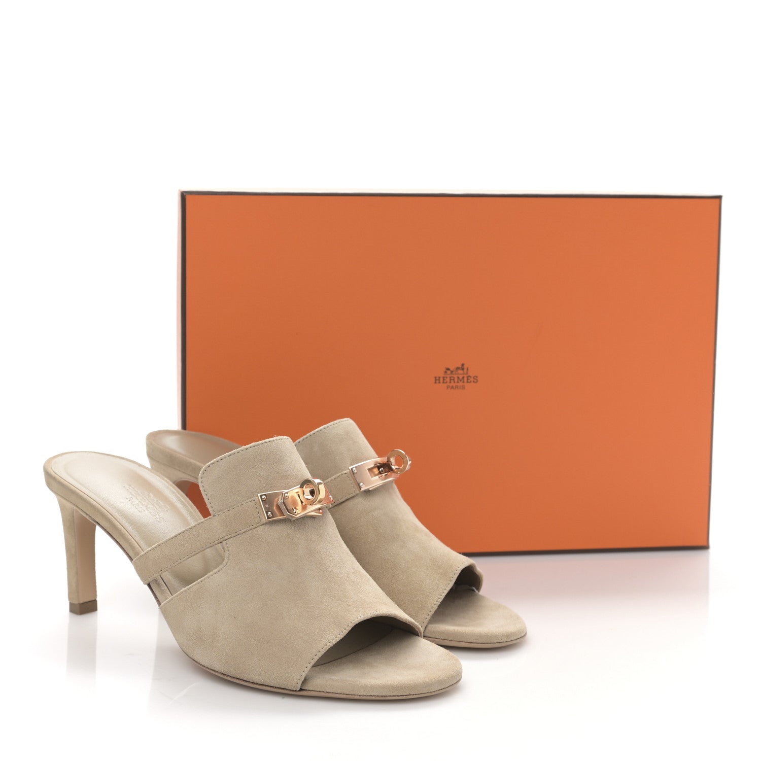 Hermes Suede Goatskin Satin Cute Sandals 37 Beige Argile 9 of 9