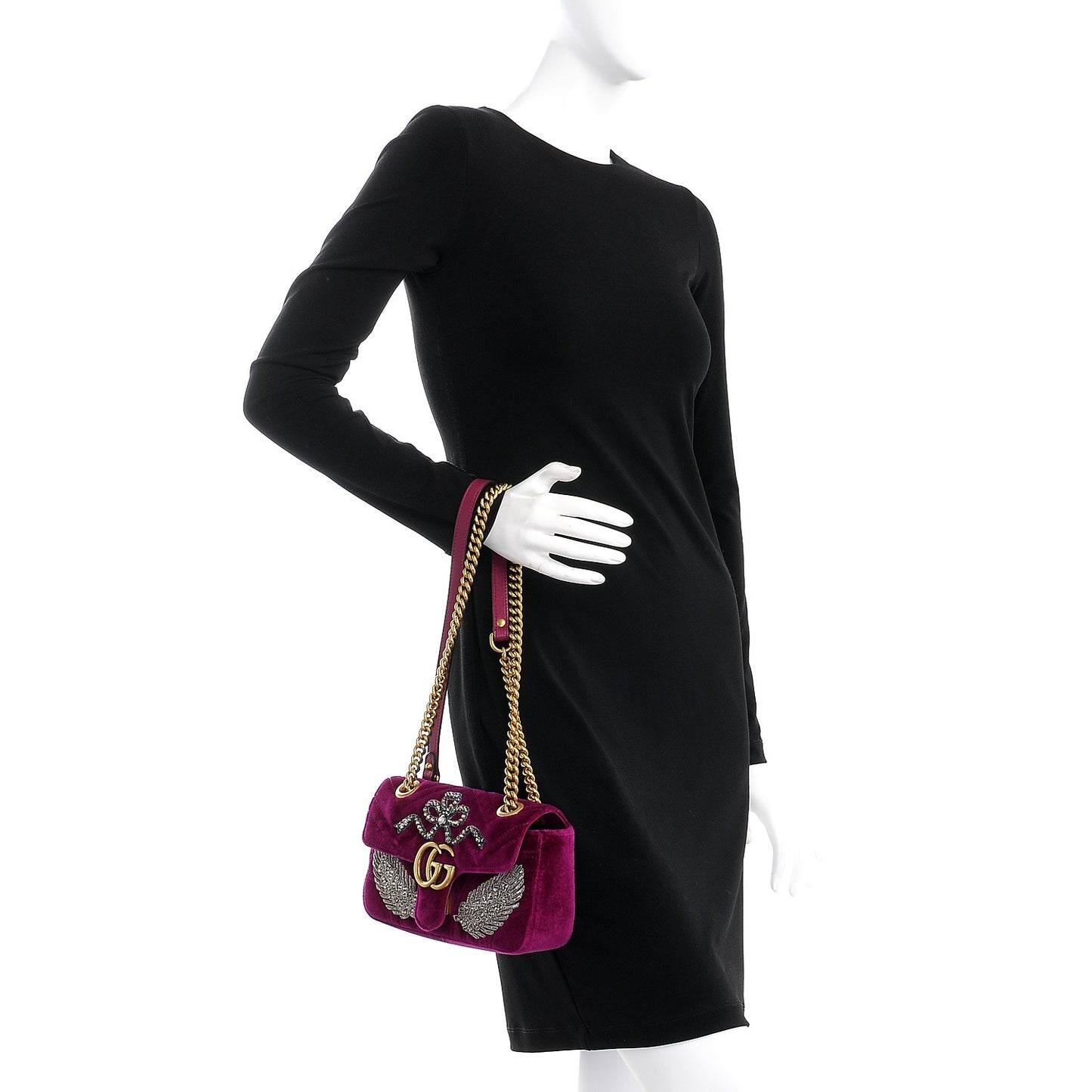 Velvet Matelasse Embroidered Mini GG Marmont Shoulder Bag Bordeaux