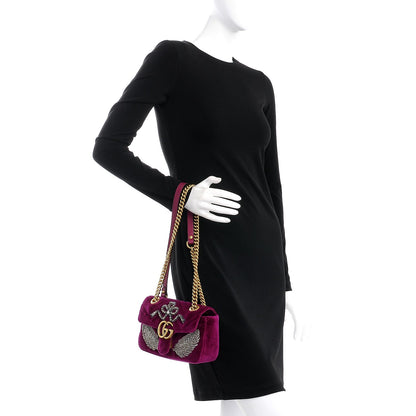 Gucci Velvet Matelasse Embroidered Mini GG Marmont Shoulder Bag Bordeaux 3 of 9