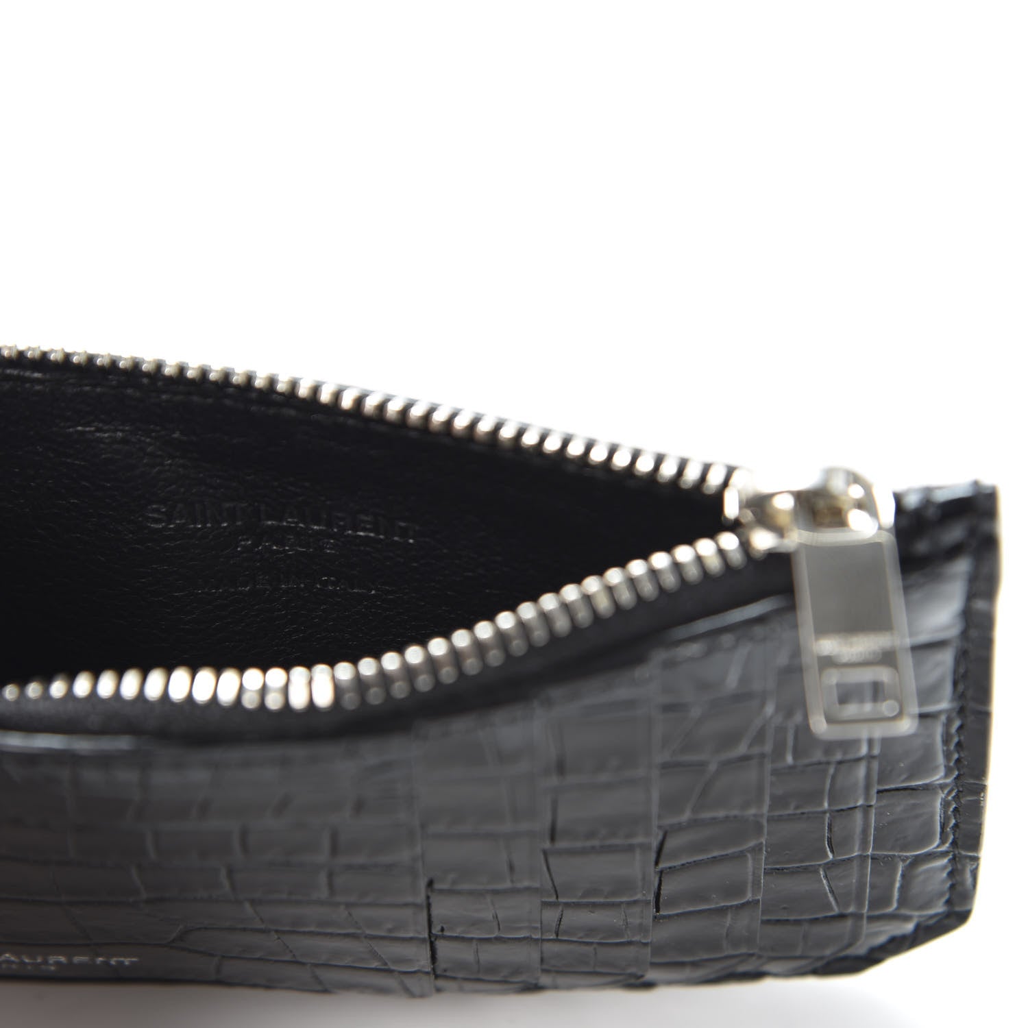 Saint Laurent Calfskin Crocodile Embossed 5 Fragments Zip Pouch Card Holder Black 7 of 8