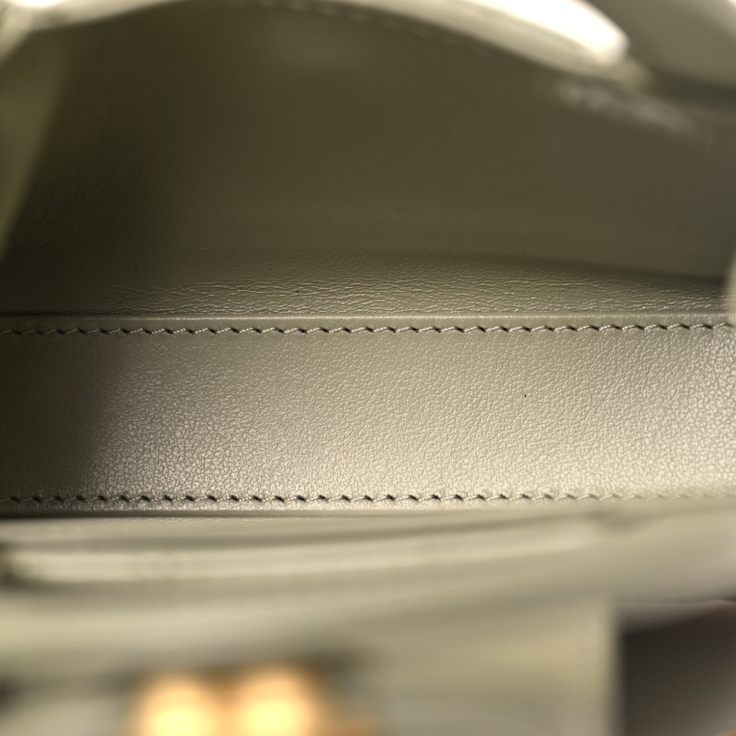 Shiny Aged Calfskin Quilted Mini Nano Kelly Shopper Khaki