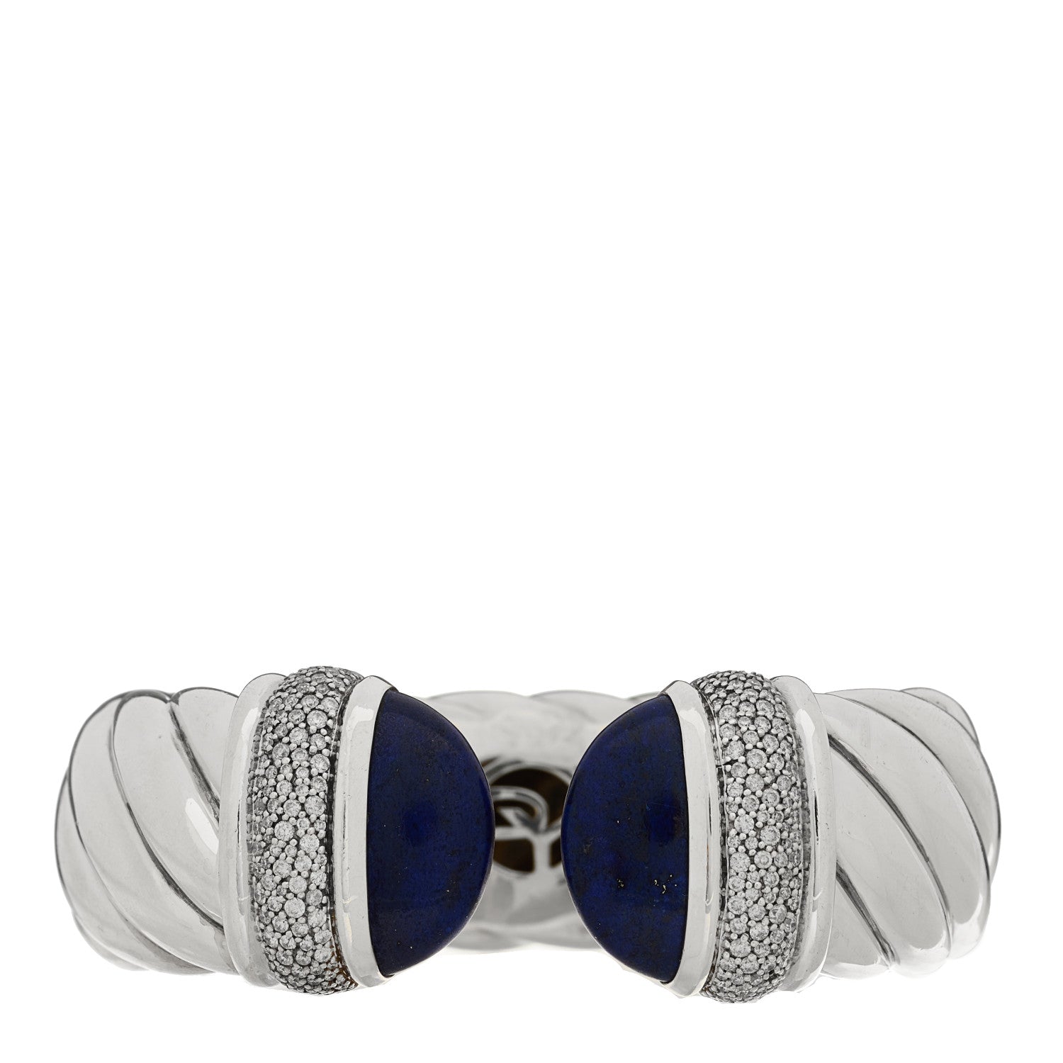 David Yurman Sterling Silver Diamond Lapis Lazuli 24mm Waverly Bracelet 1 of 3