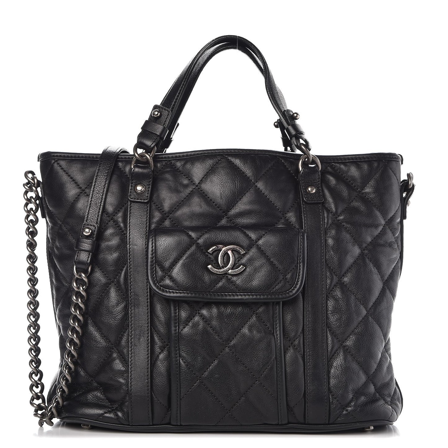 Calfskin Quilted Small Casual Riviera Tote Black